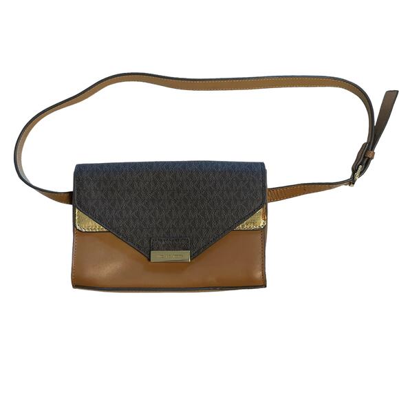 Michael Kors Belt Bag Womens Brown PVC & Python Embossed Leather Fanny Pack - Picture 1 of 9